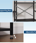 Triple Wide Arched Bookshelf With 11 Adjustable Open Shelves showing X supporting bars and adjustable feet details