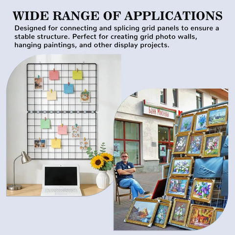 64 Pack Grid Panel Connector Kit for 4mm to 6mm wire shelving securing art displays and photo walls
