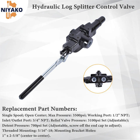 High Flow 25GPM 3500PSI Hydraulic Log Splitter Control Valve With Auto Return Detent Lever One Half Inch Work Ports Three Quarters Inch Inlet Universal Fit For SpeeCo Huskee Oregon MTD Champion CountyLine And More