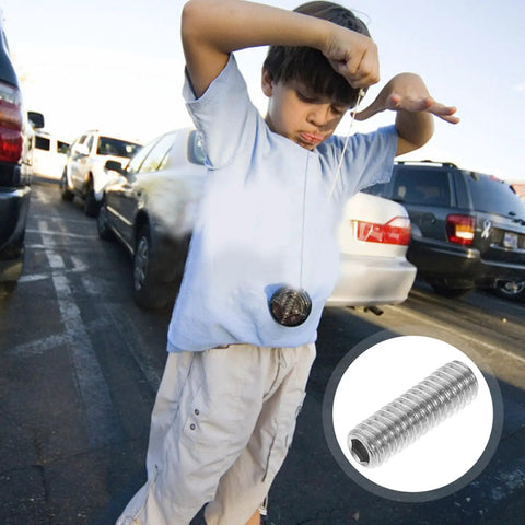 Child playing with yoyo and inset showing 10 Piece Cone Point Grub Screws Set Socket Thread Assortment Kit