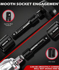 66 Piece One Half Inch Drive Impact Socket Set With Deep And Standard 6 Point Cr-V Sockets SAE Three Eighths To One And A Quarter Inch And Metric Ten To Twenty Four Millimeter Plus Ratchet Extensions Adapters Universal Joint Drill Adapter And Storage Case showing Cr-V extensions and sockets
