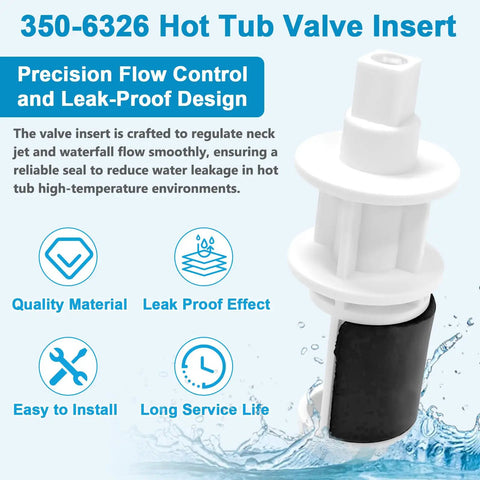 Close-up of 350-6326 hot tub valve insert for Marquis Spas, showing leak-proof design and quality material. Part of 1 Inch On And Off Neck and Waterfall Valve Insert Diverter Gate With O Rings All In One Replacement Kit For Marquis Spas 350 6326 And 350 6417 Hot Tub Replacement Parts No Fuss Leak Free Fit.