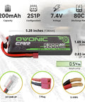 7.4V 5200mAh 80C LiPo Battery for RC Cars Drones With Soft Case and Dean Style T Plug 2S 1 8th Scale JST XHR 3P Housing