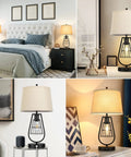 Industrial Touch Table Lamps With USB Port, 3-Way Dimming, Farmhouse Bedside Lights, Set Of 2 in bedroom and living rooms