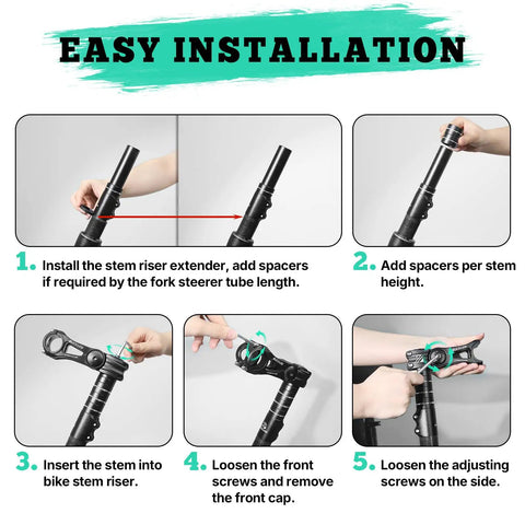 Installation guide for Versatile Adjustable Bike Stem Riser For 31.8mm Handlebars And 28.6mm Fork, 80 Degree Tilt With 145mm Length