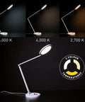 Table Lamp With Three Color Modes Daylight 6000K Cool White 4000K Warm 2700K 3500 Lux Brightness Easy Dimmer Switch shown in lighting modes
