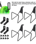 Adjustable Wall Mounted Hose And Pipe Rack For Lawn And Garage Cleanup Holds Eighty Feet Heavy Duty Alloy Steel Build Scratch Resistant Pvc Sleeves No Sweat Installation with brackets and screws.