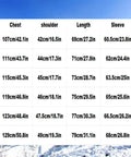 Size chart for Custom Women’s 3-In-1 Ski Jacket for Outdoor Adventures, Black, from S to XXXL showing measurements.