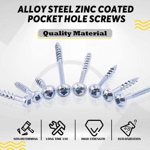 No 8 Pocket Hole Screws Alloy Steel Zinc Weather Resistant Square Drive Coarse Thread One And A Quarter Inch 280 Pieces displayed