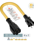 One Foot Nema 5-15P To 6-20R Electric Vehicle Charging Adapter Cable 12Awg Heavy Duty Power Extension Cord with yellow coating.
