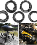 Long 6.6 Ft Silicone Vacuum Hose Kit With 1/8, 5/32, 1/4, 5/16 And 3/8 Inch IDs For High Temp 130 PSI Automotive Vacuum Tubing Flexible Heavy Duty Kink Resistant 5 Piece Set displayed coiled, with usage examples on vehicle system and barbecue setup.