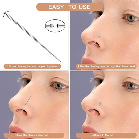Piercing Taper Ball Grabber Tool For Easy Jewelry Change And Flat Back Earrings Insertion, Perfect For Quick Swap With 14G 16G 18G And 20G Nose Ear Navel Lip Eyebrow Piercings, Includes Threadless And Internal External Thread Inserts in use.