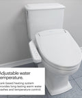 Premium Electric Bidet Seat For Elongated Toilets Featuring Heated Seat And Stainless Steel Nozzle With Warm Air Dryer Night Light And Gentle Close Lid Side Arm Control For A Hassle Free Bang For Buck Bathroom Glow Up showcasing adjustable water temperature control panel.