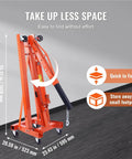 Heavy Duty Hydraulic Engine Hoist With Telescoping Lever Boom And Precision Leveler Base folded for easy storage, dimensions 55.51 x 20.59 x 23.43 inches.