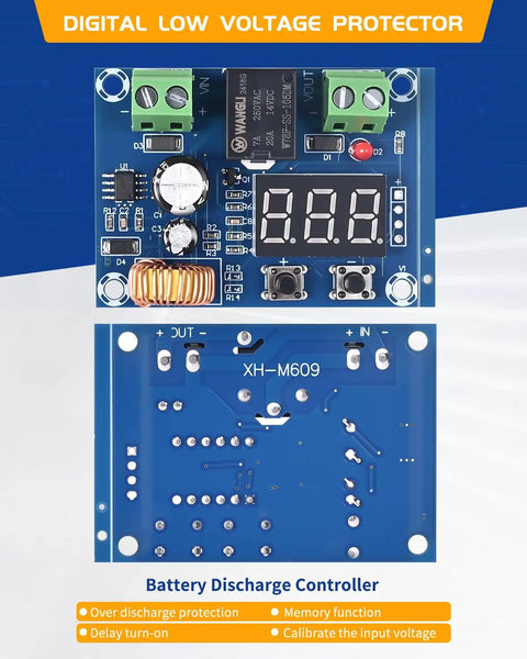 2 Pack DC Voltage Protection Module For 12 36V Batteries With Digital Low Voltage Cutoff No Nonsense Over Discharge Protection Disconnect Switch And Easy Safe Shutdown For Lead Acid And Lithium Battery Systems, PCB front and back