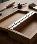 Wooden case with Six Pack 15.7 x 2 Inch Stainless Steel Piano Hinges Continuous Hinge for tool boxes and DIY projects.