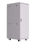 Heavy Duty 42U Floor Server Rack And Network Cabinet With Smooth Rolling Casters, Sleek Grey Steel Shell, Dead Simple Plug And Play Wiring, Pdu Power Strip, Smart Lcd Display, And Quad Cooling Fans side view.