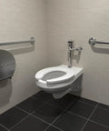 Exposed Sensor Flush Valve For Toilet EZ Gear Driven 1.6 GPF Diaphragm Valve Water Closet Flush System AquaSense Series IP65 Protected Electronics Clog Resistant Built To Last Over 500000 Cycles No Fuss Low Maintenance installed on wall-hung toilet