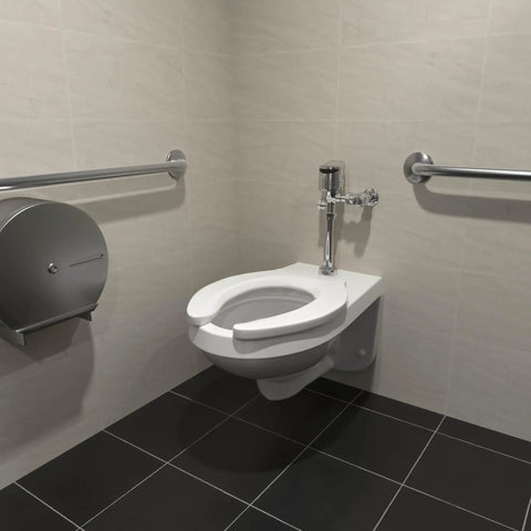 Exposed Sensor Flush Valve For Toilet EZ Gear Driven 1.6 GPF Diaphragm Valve Water Closet Flush System AquaSense Series IP65 Protected Electronics Clog Resistant Built To Last Over 500000 Cycles No Fuss Low Maintenance installed on wall-hung toilet