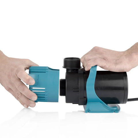 Hands assembling 5600 GPH Vortex Submersible Water Pump With 20 Ft Cord For Ponds Fountains And Water Circulation Quiet Operation 22 Point 5 Ft Lift 324 Watts Black Teal Beast For Outdoor Ponds