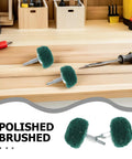 Mushroom Shaped Nylon Polishing Wheels With Handle For Drill, Green 50x6mm Buffing Pads on a workbench with tools.