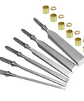 Six Piece Unhandled Premium Wood Chisel Blade Set In Sizes One Eighth Through One Inch For Do It Yourself Woodworking And Fine Carpentry Pro Grade Czech Made Blades shown with ferules