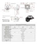 Dimensional drawing of Heavy Duty Precision Hollow Rotary Platform Gearbox with design specifications for automation use.