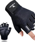 Ultimate Boss Level Workout Gloves For Men And Women Featuring Supercharged Killer Grip Technology For Intense Weightlifting Cycling And Gym Training Sessions With Breathable Padded Design To Stop Calluses Dead While Crushing It In Black And Large Fit showing half-finger design and grip support.