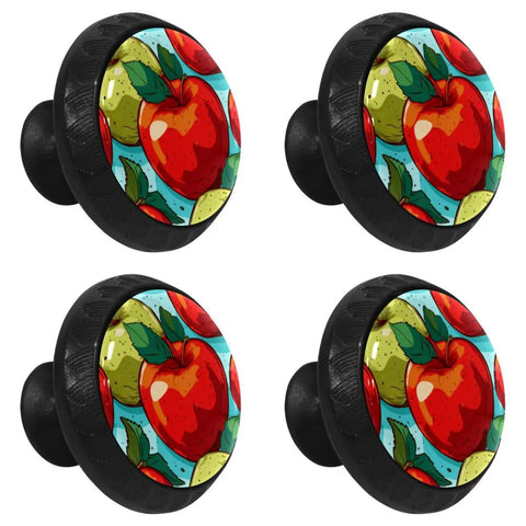 4 Piece Cabinet Knob Set For Drawers And Cupboards, round knobs with apple design, DIY hardware for home kitchen bathroom