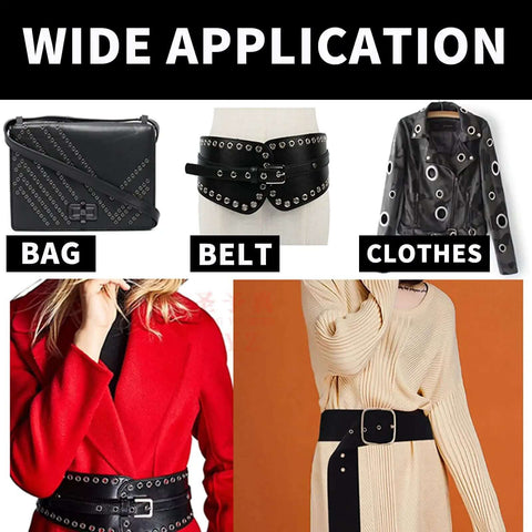 Wide application of 200 Sets Metal Grommets Eyelets With Washers And Storage Box in fabric belts, clothes, and leather bags.