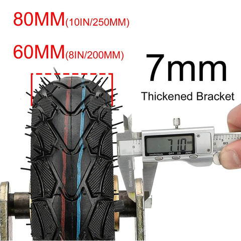 Heavy Duty Swivel Caster Wheels Set Of Four With Side Brakes And Shock Absorbing Pneumatic Rubber Tires measuring 80MM and 60MM.