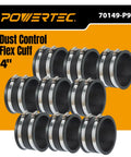 Heavy Duty 4 Inch Rubber Flex Cuff Couplers With Bite Tight Steel Hose Clamps For Shop Ready Dust Collection Hookups Rock Solid Woodshop Fittings And Zero Leak Airflow Seals 9 Pack, displayed in a pack.