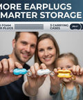 Family holding carrying cases with small ear plugs for sleep ultra soft foam for small ears with 32 decibel noise reduction