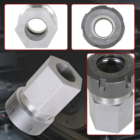 ER-32 Hex Collet Block Holder for CNC Lathe and Engraving Machines, showing nut included and hex design.