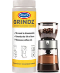 Pro Grade Coffee Grinder Cleaning Tablets 430 Grams next to coffee grinder with beans and grounds