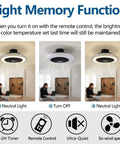 Bladeless 21 Inch Ceiling Fan With Remote Control And Light Kit showcasing light memory function in bedroom settings.