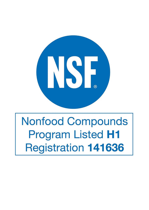 NSF logo with Nonfood Compounds Program Listed H1 Registration 141636
