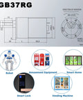 Diagram and applications of 12V DC Gear Motor With Beefed Up Torque, Micro Speed Reduction Geared Motor, used in robots, vending machines.