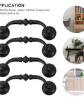 Set of four European style antique drawer pulls in matte black beside home application examples