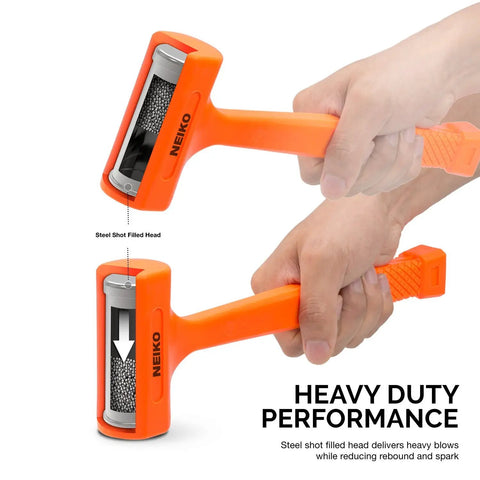 1 Lb Neon Orange Dead Blow Hammer With Unibody Molded Body And Checkered Grip, Spark And Rebound Resistant, Steel Shot Filled Head