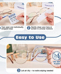 Front view: 500-count pre-moistened eyeglass lens wipes in individually wrapped packets for glasses and sunglasses.
