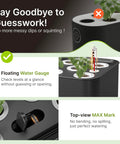 Indoor Hydroponics Garden System With 12 Pods And 24W LED Grow Light showing floating water gauge and max mark in black