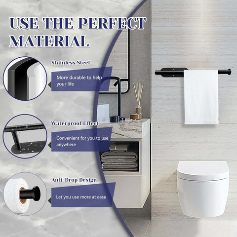 Under Cabinet Paper Towel Holder With Self Adhesive Or Drilling Mount Stainless Steel Black Wall Mounted in Bathroom