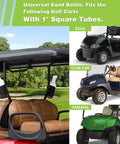 Universal Golf Cart Sand Bottle With A Tight Secure Holder Featuring Hassle Free No Drill Install And One Inch Square Tube Mount for EZGO, Club Car, and Yamaha.