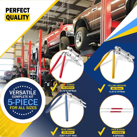 Image of Upgraded 5 Piece Hydraulic Cylinder Seal Installation Tool Kit with Twistor Seal Installers for various rod sizes.