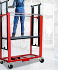 Heavy Duty Five Inch Scaffolding Casters Set Of Two Steel Baker Scaffold Wheels featuring swivel bearings on a mobile work platform.