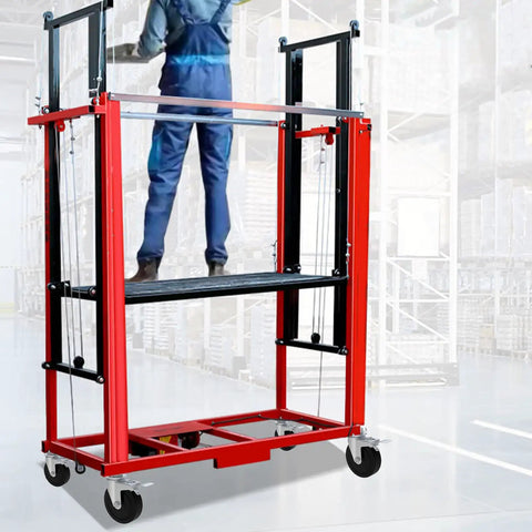 Heavy Duty Five Inch Scaffolding Casters Set Of Two Steel Baker Scaffold Wheels featuring swivel bearings on a mobile work platform.