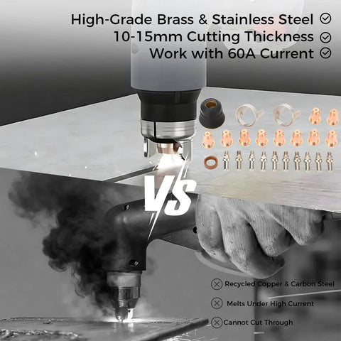 IPT40 Tip Electrode Kit Replacement For CUT 55DS Pro And CUT 65DS Plasma Cutters, brass and stainless steel, 60A