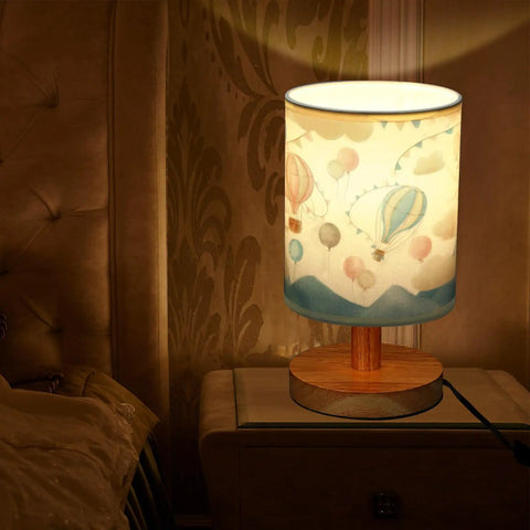 Hot Air Balloon Kids Table Lamp With Linen Shade And Wood Base For Bedroom Nightstand Or Living Room Kid Friendly Cartoon Nursery Light