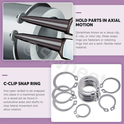 Shop Approved Stainless Steel External Circlip Assortment Kit showing snap rings and tweezers for maintenance and repairs.